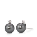 Oorknoppen 750/18K witgoud Diamant 0.09 ct, 2 Steen, w-si Tahiti Parel Grijs, 2 Parels, 12 mm