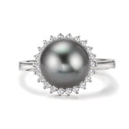 Ring 750/18K witgoud Diamant 0.27 ct, 22 Steen, w-si Tahiti Parel Grijs, 10 mm