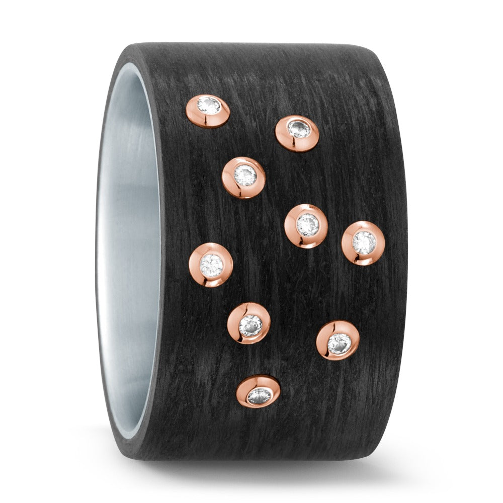 Ring Roestvrijstaal, Carbon, 750/18K rood goud