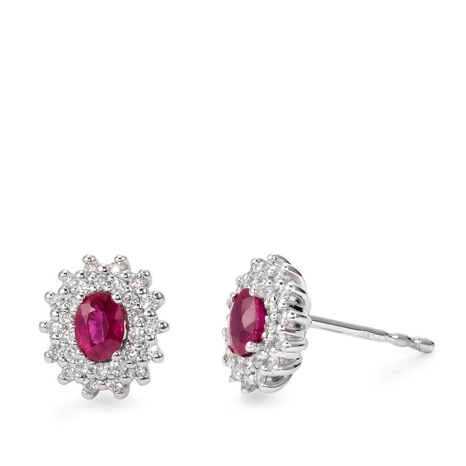 Oorknoppen 750/18K witgoud Diamant 0.22 ct, 54 Steen, [Brillant], w-si, Robijn 2 Steen