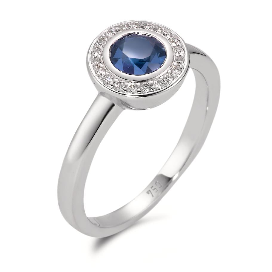 Ring 750/18K witgoud Saffier blauw, Diamant wit, 20 Steen, w-si