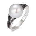 Ring 750/18K witgoud Diamant zwart, 0.19 ct, 48 Steen, [Achtkant] zoetwater Parel, 10.5 mm