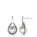 Oorbellen 750/18K witgoud Diamant zwart, 0.24 ct, 62 Steen, [Achtkant] zoetwater Parel wit, 2 Parels, 8.5 mm