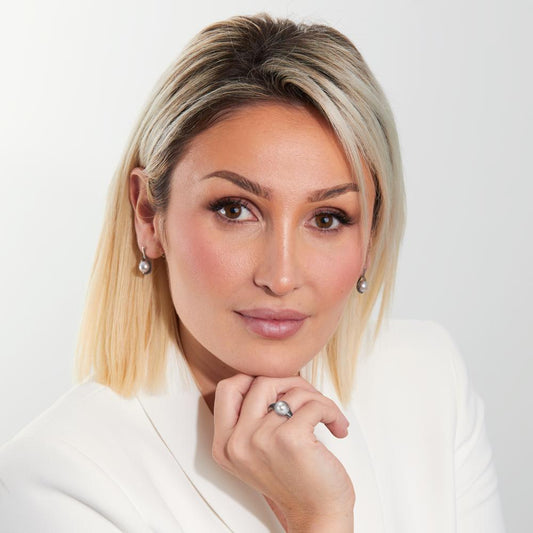 Ring 750/18K witgoud Diamant zwart, 0.19 ct, 48 Steen, [Achtkant] zoetwater Parel, 10.5 mm