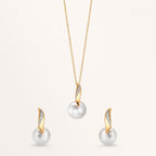 Collier met hanger 750/18K geel goud, 750/18K witgoud Diamant wit, 0.01 ct, 2 Steen, [Brillant], w-si zoetwater Parel wit, 10 mm 40-42 cm