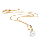 Collier met hanger 750/18K geel goud, 750/18K witgoud Diamant wit, 0.01 ct, 2 Steen, [Brillant], w-si zoetwater Parel wit, 10 mm 40-42 cm