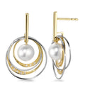Oorbellen 750/18K geel goud, 750/18K witgoud Diamant wit, 0.05 ct, 16 Steen, [Brillant], w-si zoetwater Parel, 7.5 mm