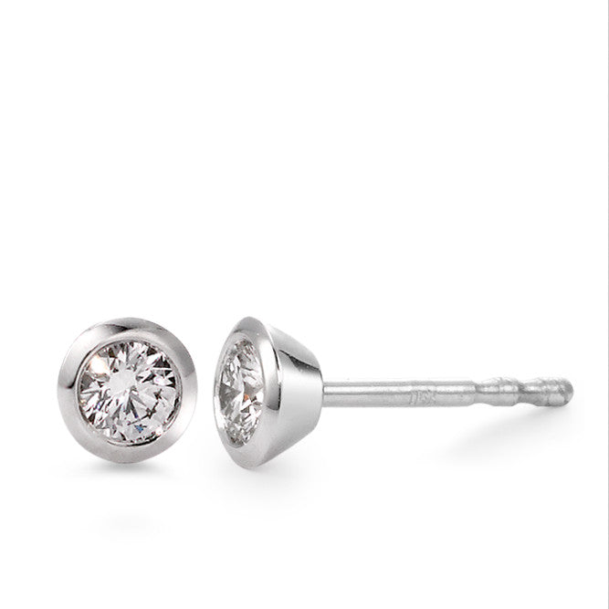Oorknoppen 750/18K witgoud Diamant wit, 0.10 ct, 2 Steen, [Brillant], w-si Ø4 mm