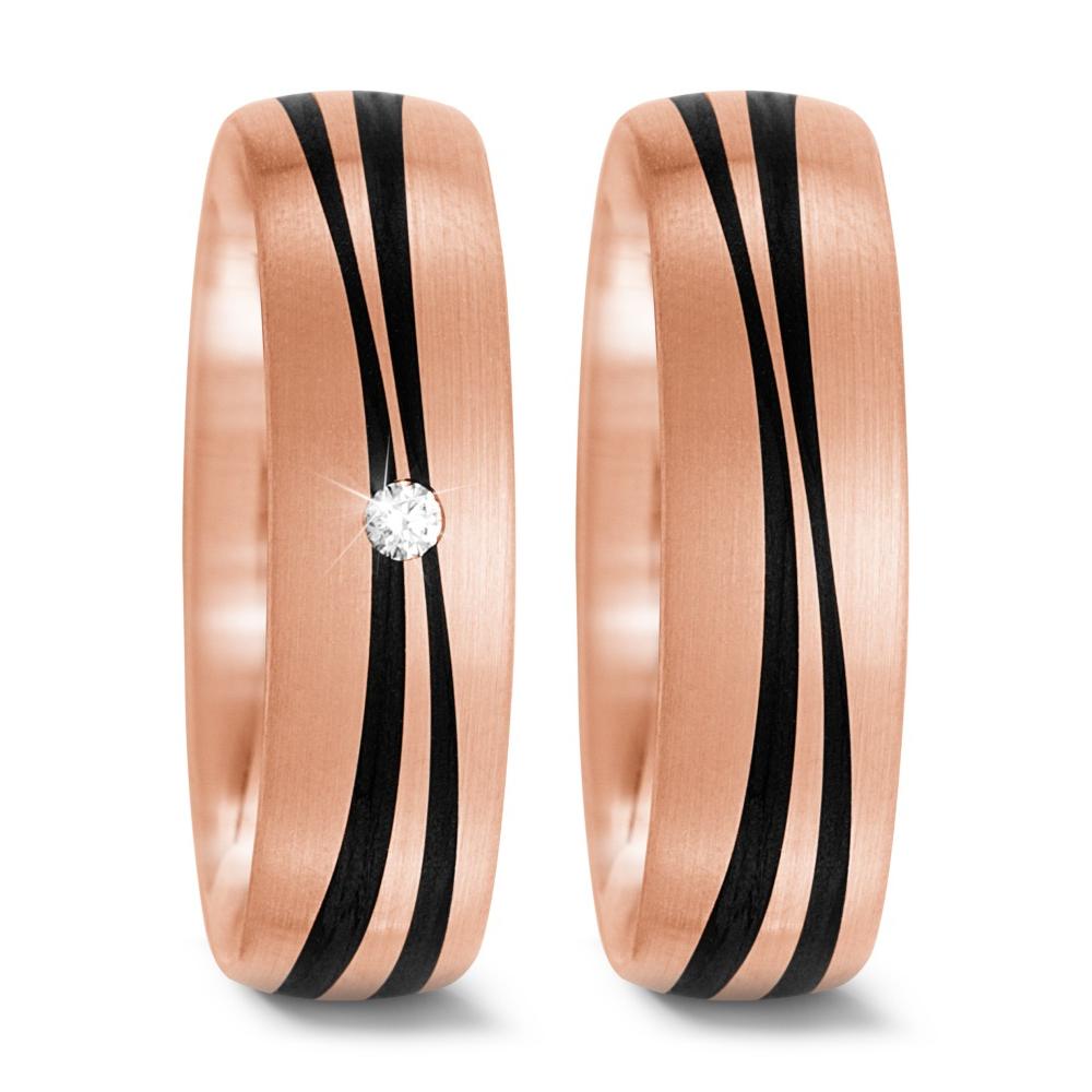 Partnerring 585/14K roségoud, Carbon Diamant 0.02 ct, tw-si