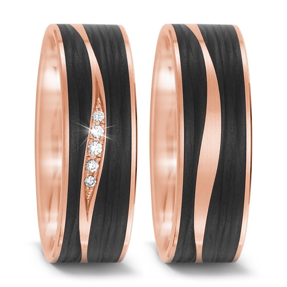 Partnerring 585/14K roségoud, Carbon