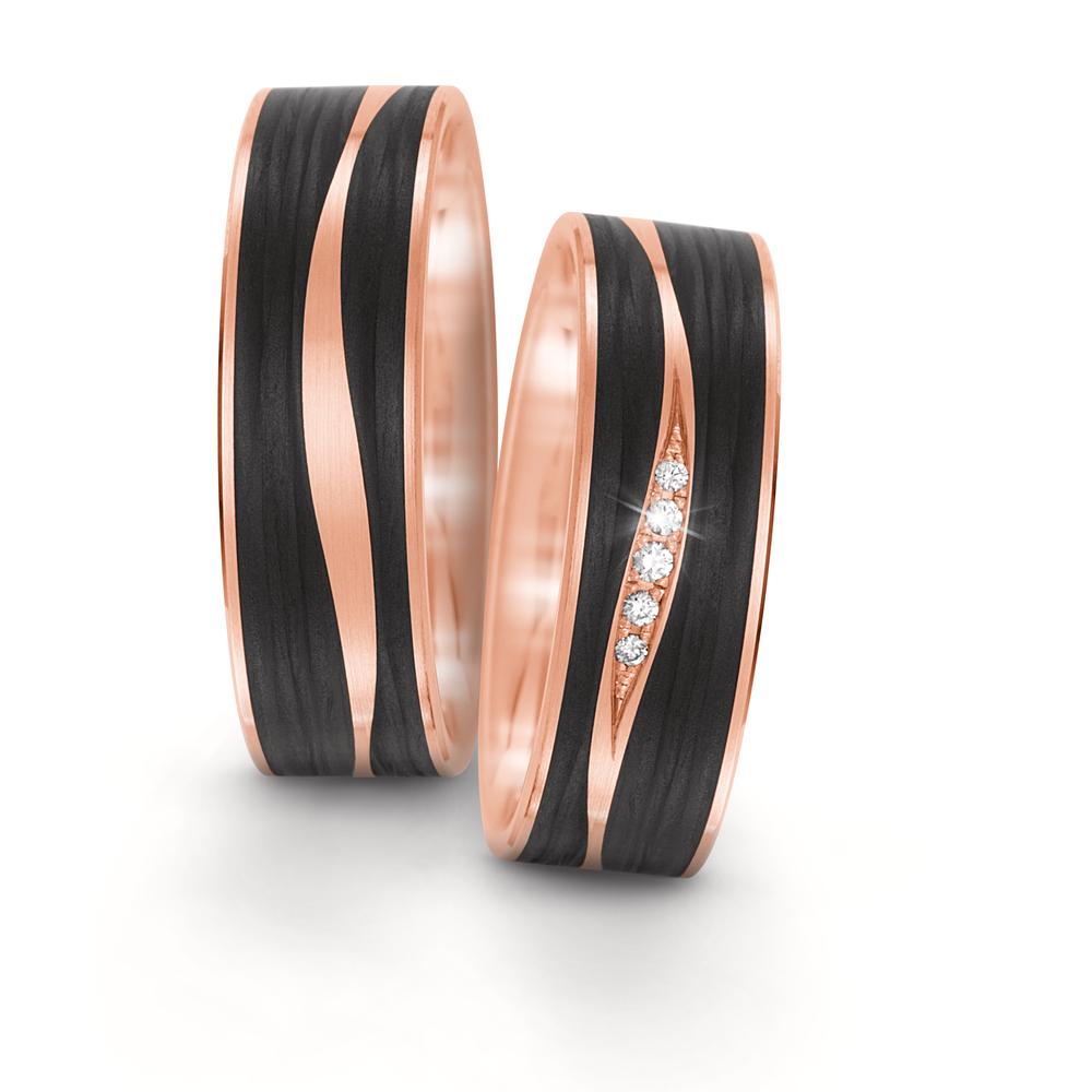 Partnerring 585/14K roségoud, Carbon
