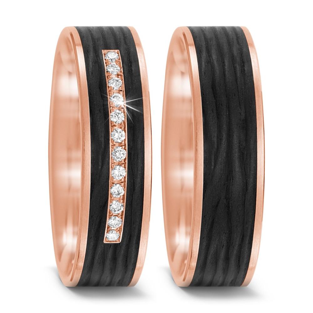Partnerring 585/14K roségoud, Carbon