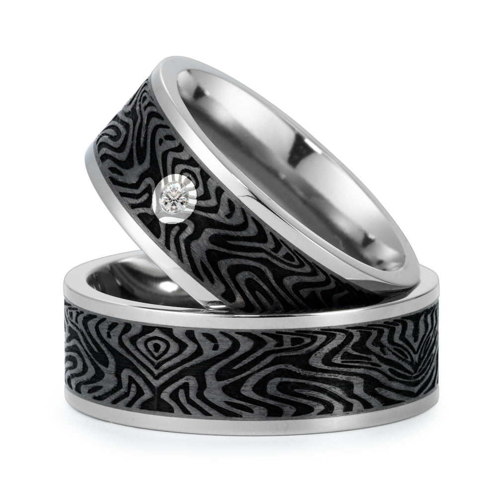 Partnerring Titanium, Carbon Diamant 0.03 ct, w-si