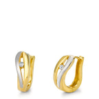 Scharnier oorringen creolen 375/9K geel goud Zirkonia 2 Steen Bi-color