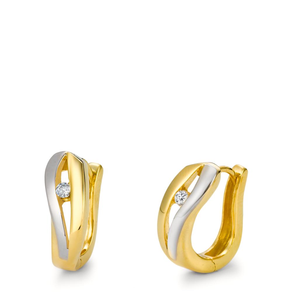 Scharnier oorringen creolen 375/9K geel goud Zirkonia 2 Steen Bi-color