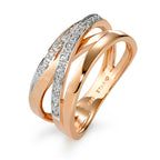Ring 585/14K roségoud, 585/14K witgoud Diamant 0.10 ct, 17 Steen, w-si