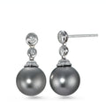 Oorbellen 750/18K witgoud Diamant 0.09 ct, 4 Steen, w-si Tahiti Parel Grijs, 2 Parels, 10 mm