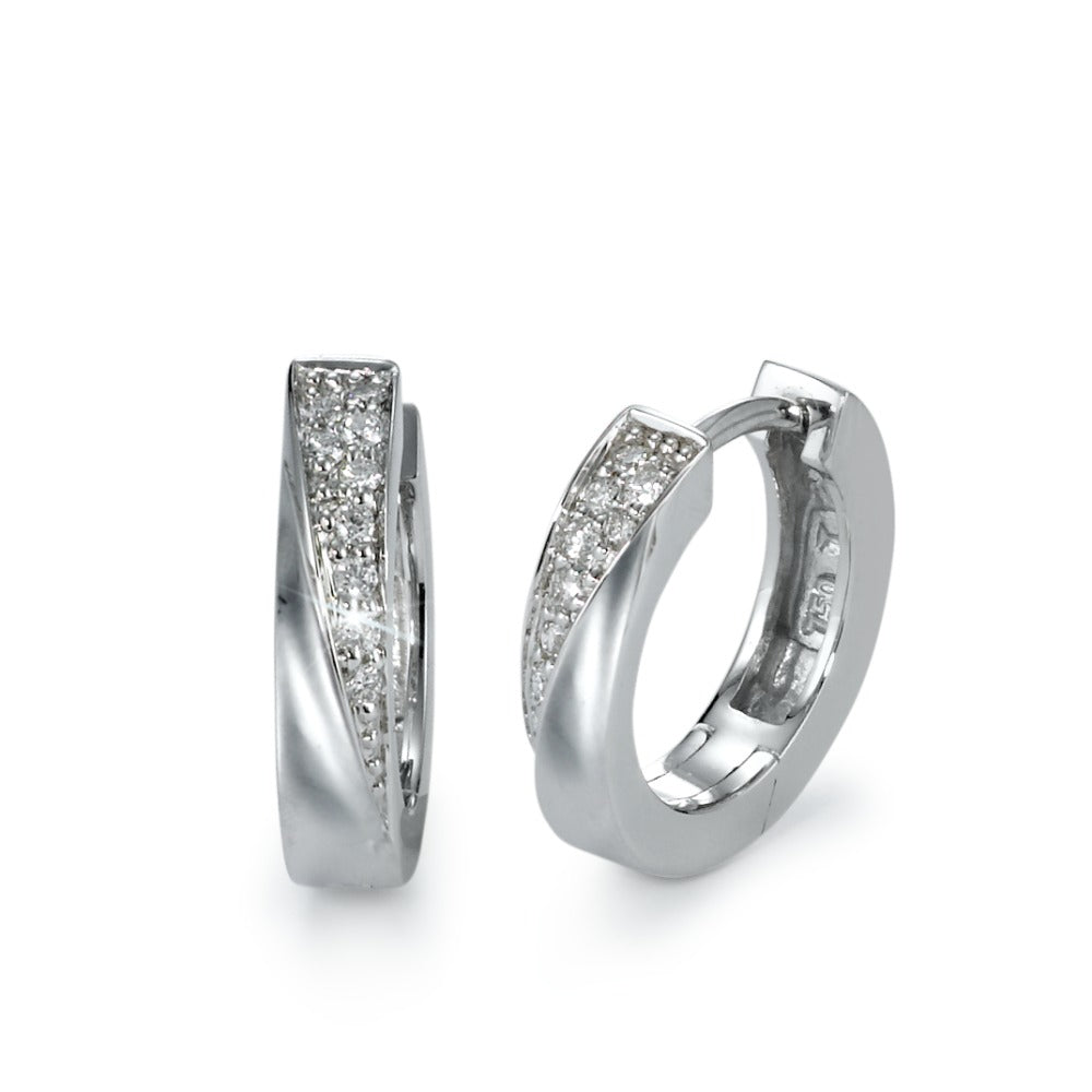 Scharnier oorringen creolen 750/18K witgoud Diamant 0.13 ct, 18 Steen, w-si