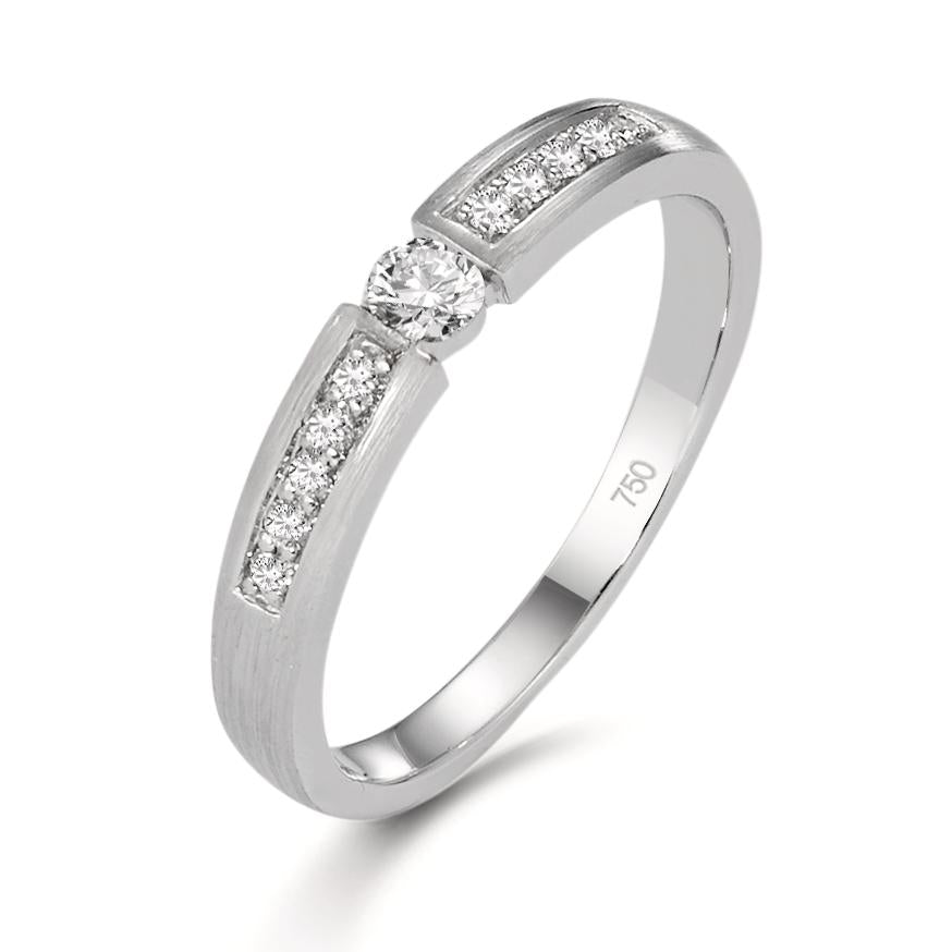 Solitaire ring 750/18K witgoud Diamant 0.20 ct, 11 Steen, w-si
