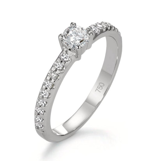 Solitaire ring 750/18K witgoud Diamant 0.35 ct, 19 Steen, w-si