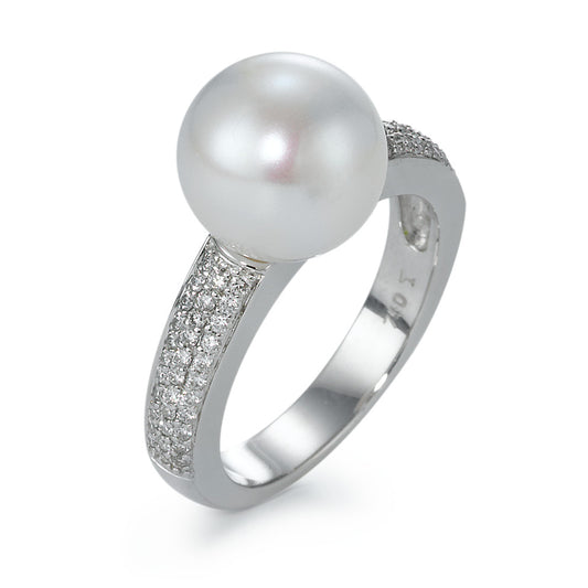 Ring 750/18K witgoud Diamant 0.32 ct, 66 Steen, w-si zoetwater Parel wit, 10 mm
