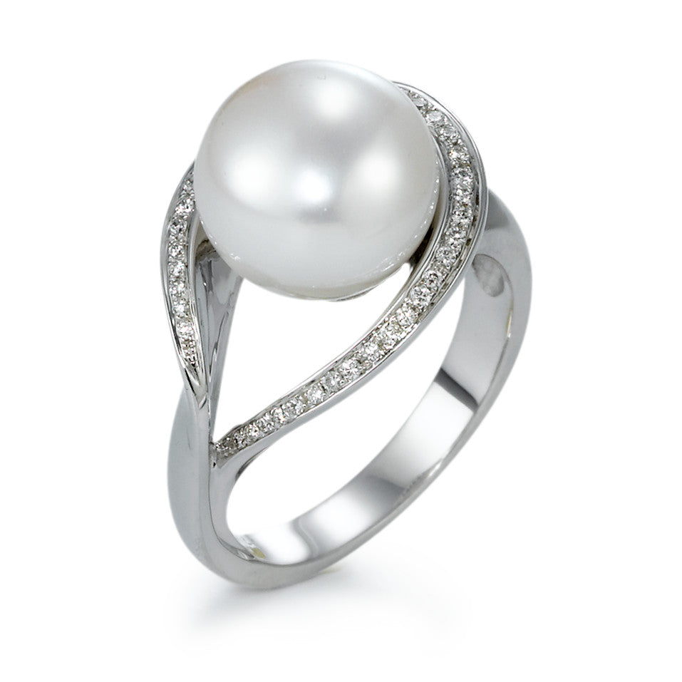 Ring 750/18K witgoud Diamant 0.13 ct, 40 Steen, w-si zoetwater Parel wit, 11 mm