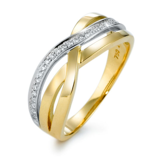 Ring 750/18K geel goud, 750/18K witgoud Diamant 0.13 ct, 27 Steen, w-si