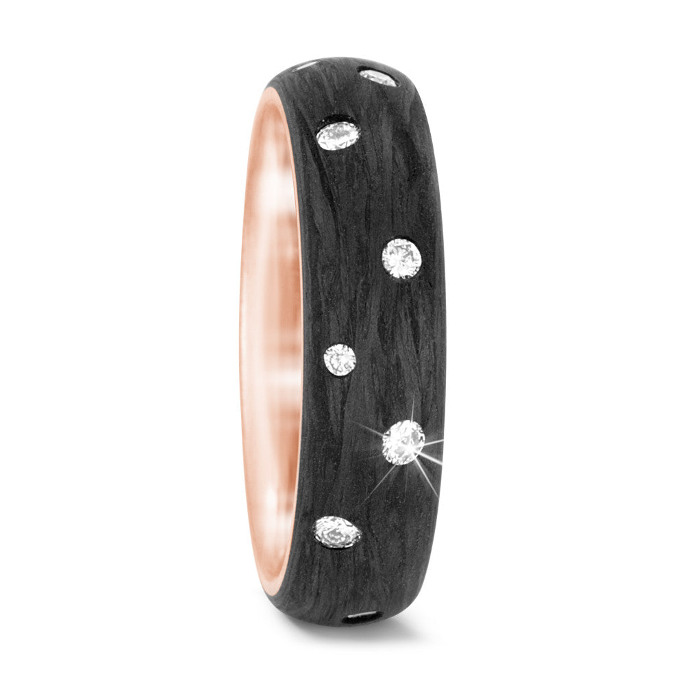 Ring 750/18K roségoud, Carbon Diamant 0.36 ct, 16 Steen, w-si