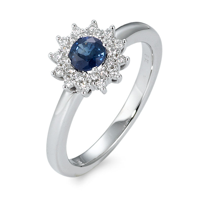 Ring 750/18K witgoud Saffier blauw, Diamant wit, 0.19 ct, 25 Steen, [Brillant], w-si