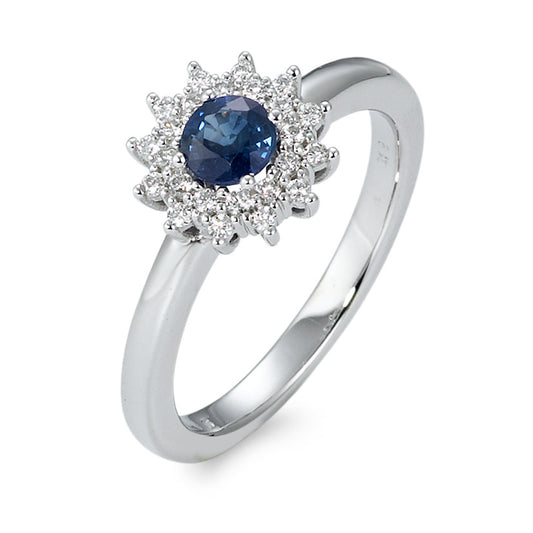 Ring 750/18K witgoud Saffier blauw, Diamant wit, 0.19 ct, 25 Steen, [Brillant], w-si