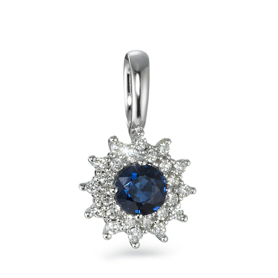 Hanger 750/18K witgoud Saffier blauw, Diamant wit, 0.18 ct, 25 Steen, [Brillant], w-si
