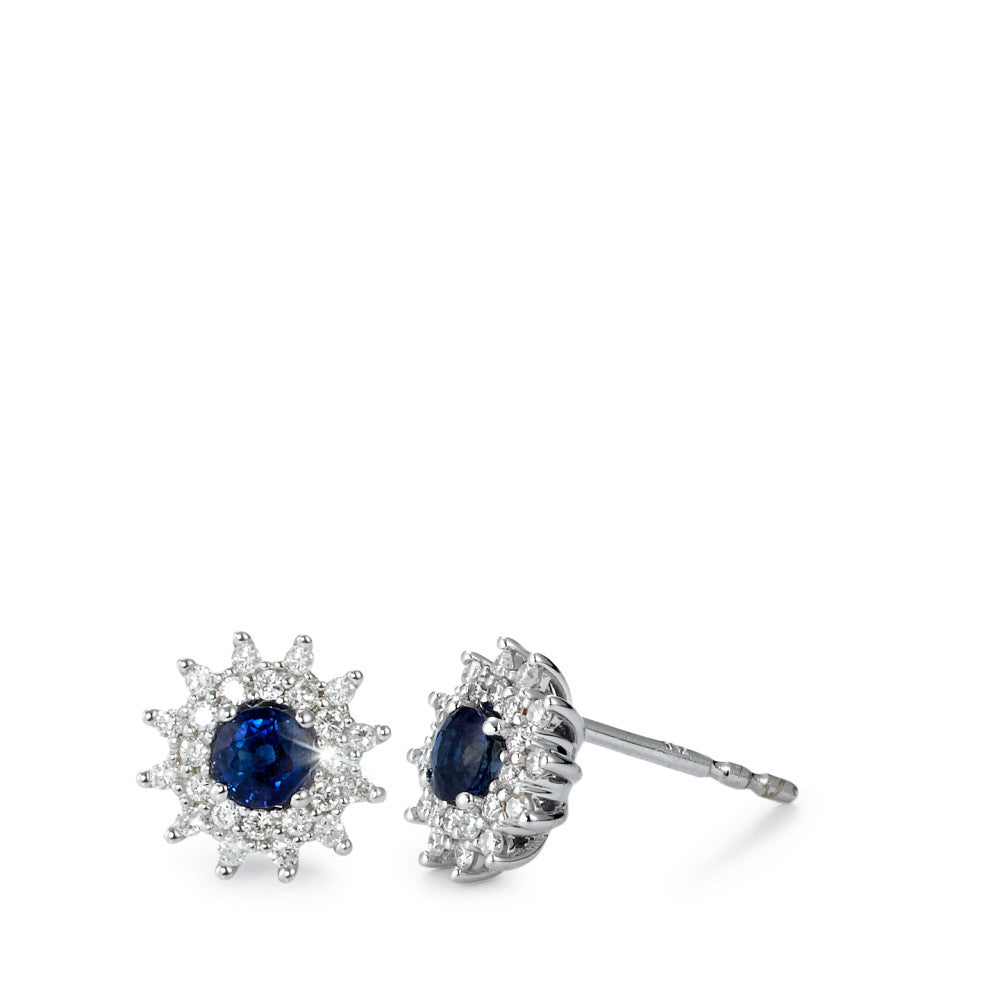 Oorknoppen 750/18K witgoud Saffier blauw, 2 Steen, Diamant wit, 0.24 ct, 50 Steen, [Brillant], w-si Ø8 mm