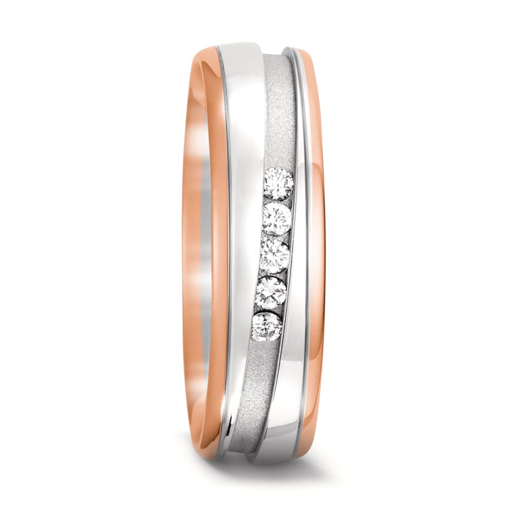 Partnerring 750/18K rood goud, 750/18K witgoud Diamant 0.10 ct, 5 Steen, w-si