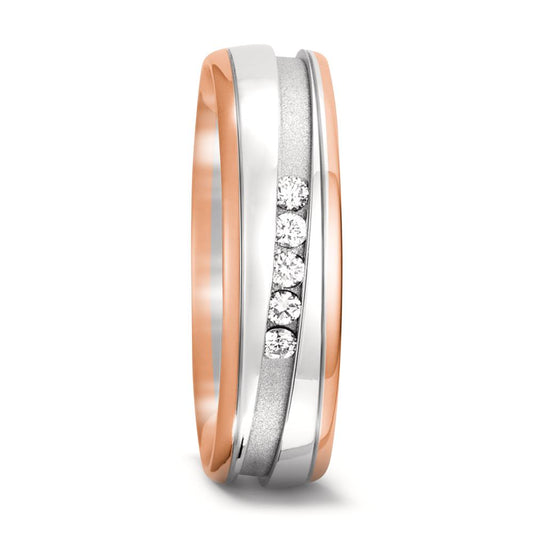 Partnerring 750/18K rood goud, 750/18K witgoud Diamant 0.10 ct, 5 Steen, w-si