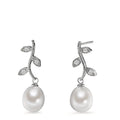 Oorbellen Zilver Zirkonia 6 Steen Gerhodineerd zoetwater Parel, 8.5 mm