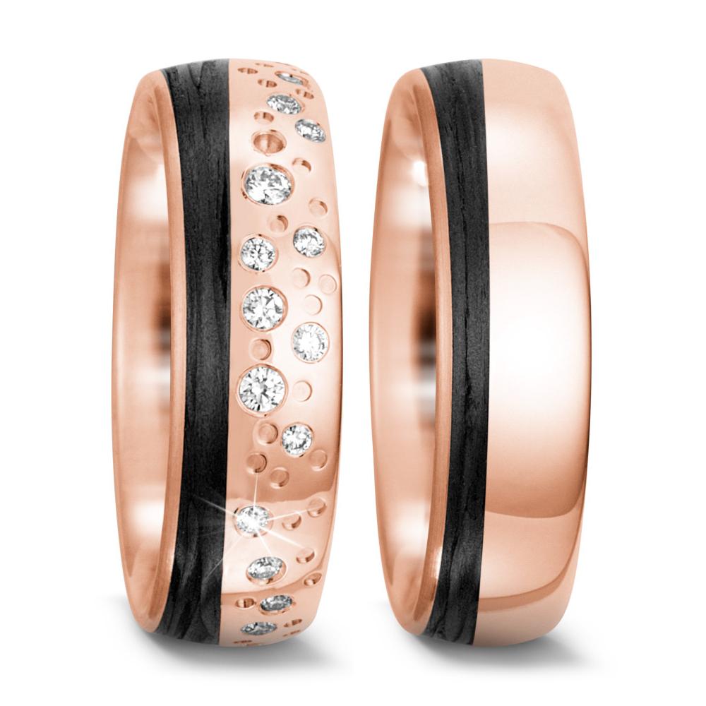 Partnerring 585/14K roségoud, Carbon