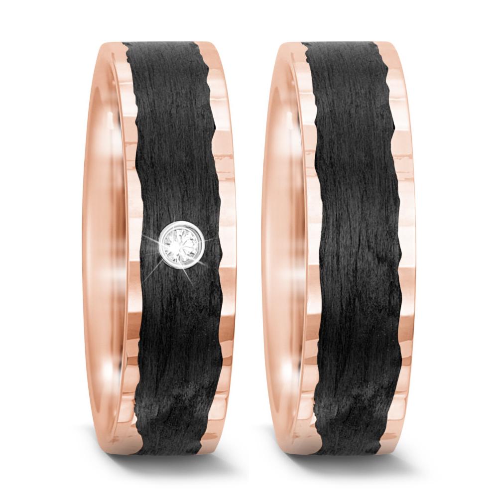 Partnerring 585/14K roségoud, Carbon Diamant 0.02 ct, tw-si