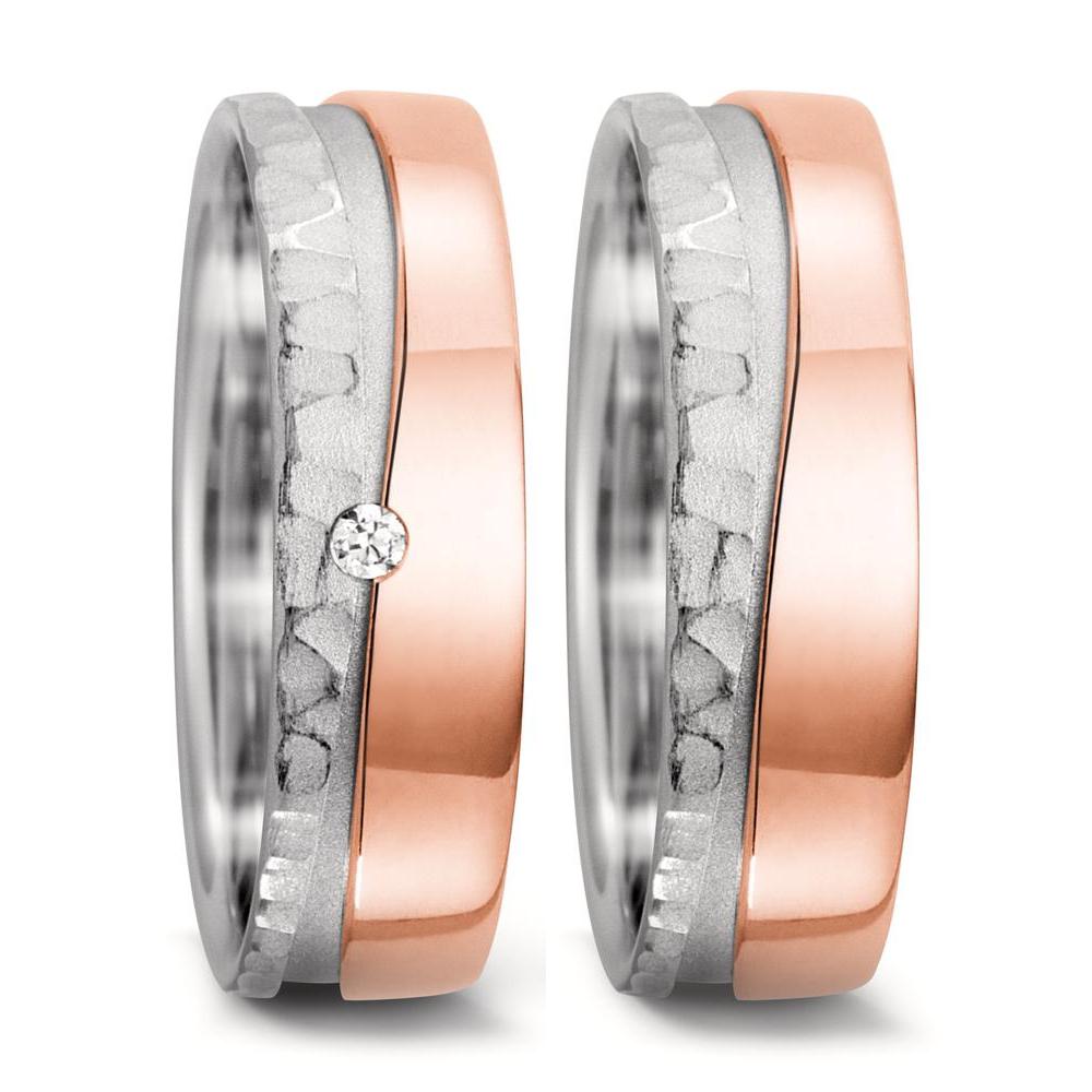 Partnerring 750/18K witgoud, 750/18K roségoud Diamant 0.02 ct, tw-si