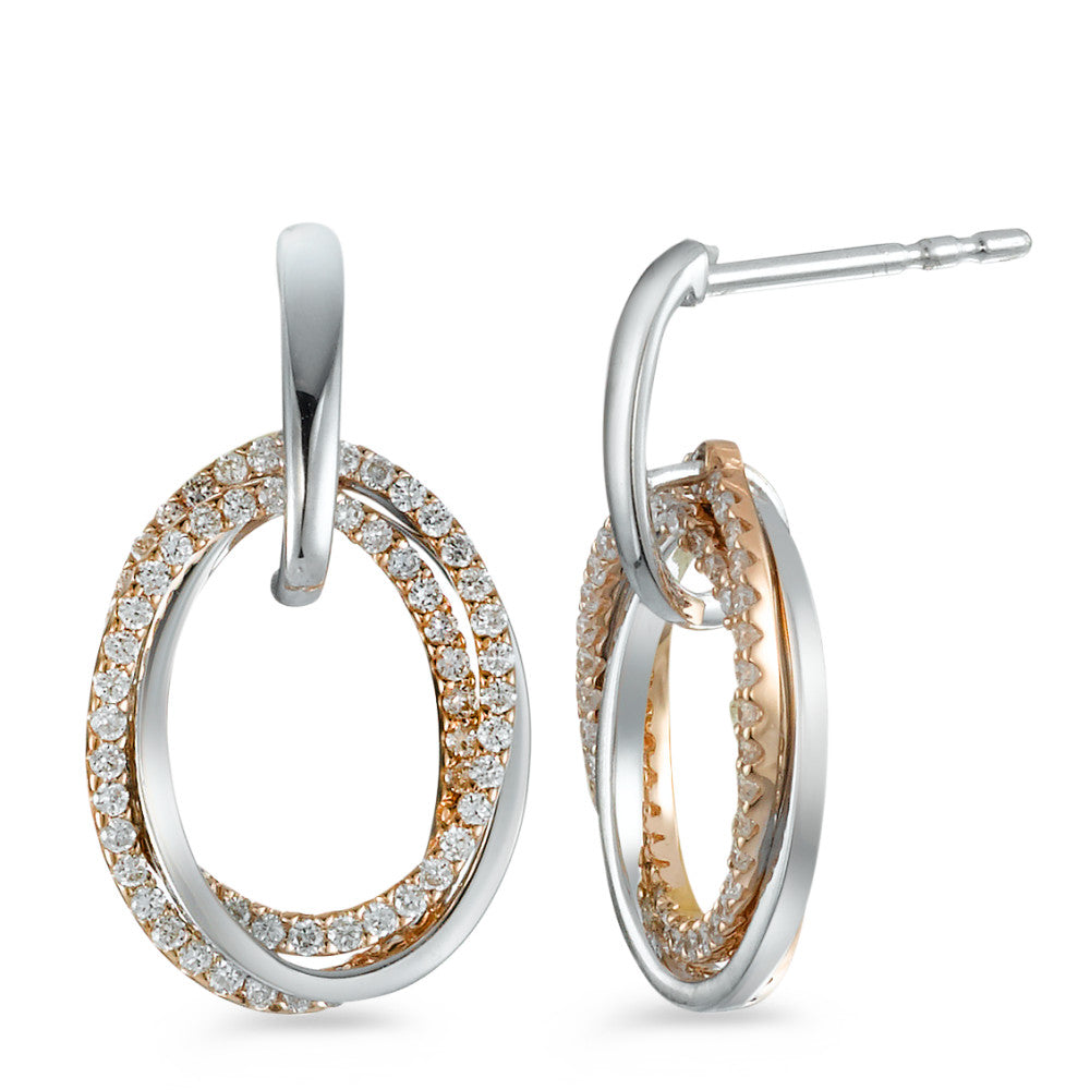 Oorbellen 750/18K rood goud, 750/18K witgoud Diamant 0.44 ct, 118 Steen, [Brillant], w-si