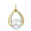 Hanger 750/18K geel goud Diamant 0.05 ct, 12 Steen, [Brillant], w-si zoetwater Parel wit, 10.5 mm