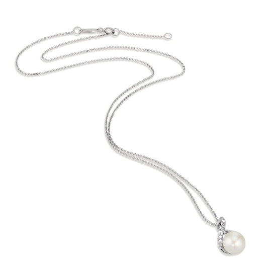 Collier met hanger 750/18K witgoud zoetwater Parel wit, 8 mm 42 cm