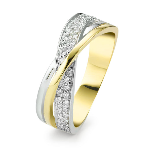 Ring 750/18K geel goud, 750/18K witgoud Diamant 0.30 ct, 45 Steen, w-si