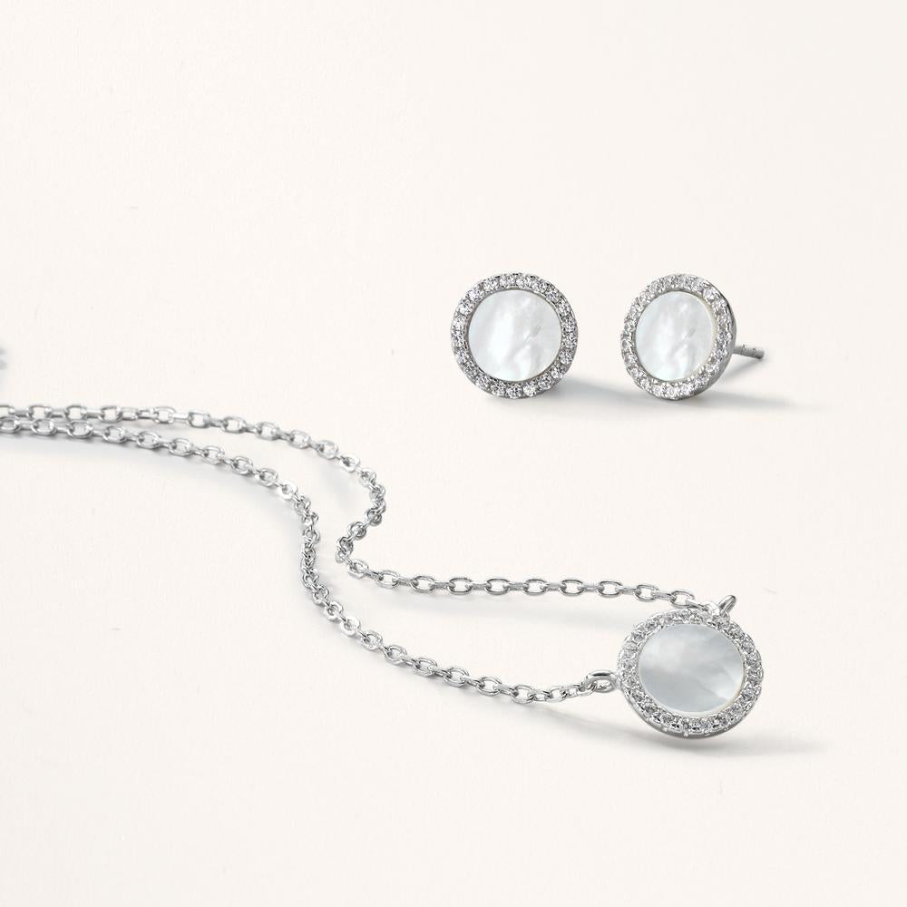 Collier Zilver Zirkonia Gerhodineerd Parelmoer 40-45 cm Ø10 mm