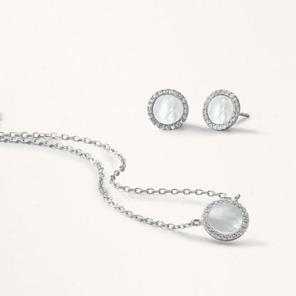 Oorknoppen Zilver Zirkonia Gerhodineerd Parelmoer wit Ø10 mm
