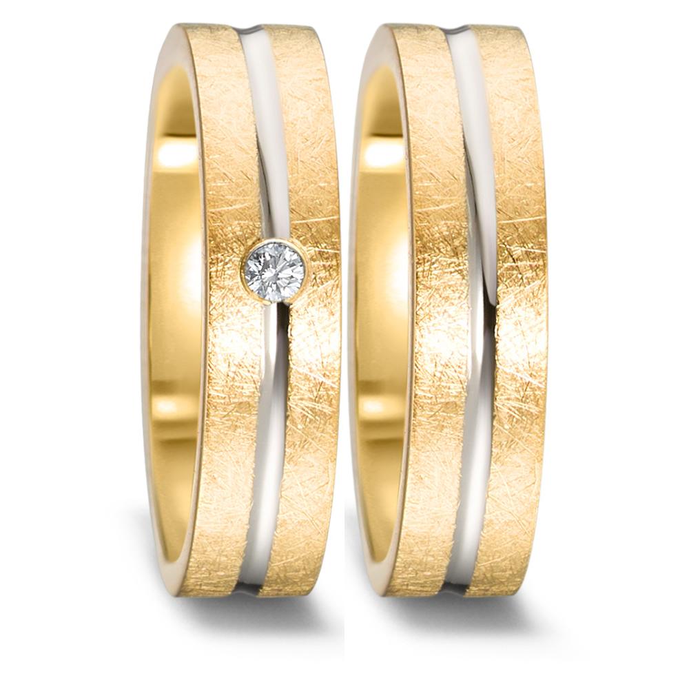 Partnerring 750/18K geel goud, 750/18K witgoud Diamant 0.03 ct, w-si