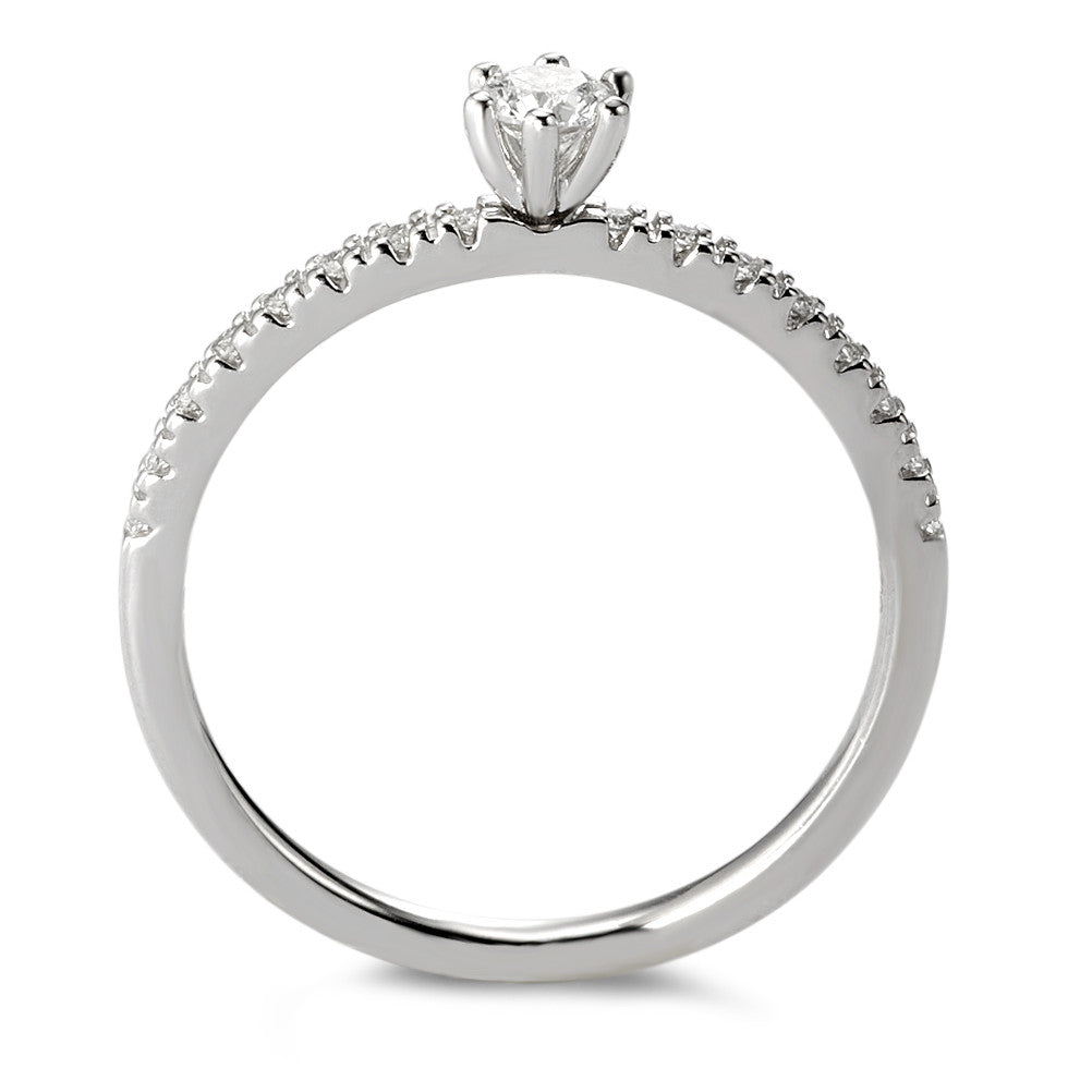 Solitaire ring 750/18K witgoud Diamant wit, 0.20 ct, 17 Steen, [Brillant], w-si