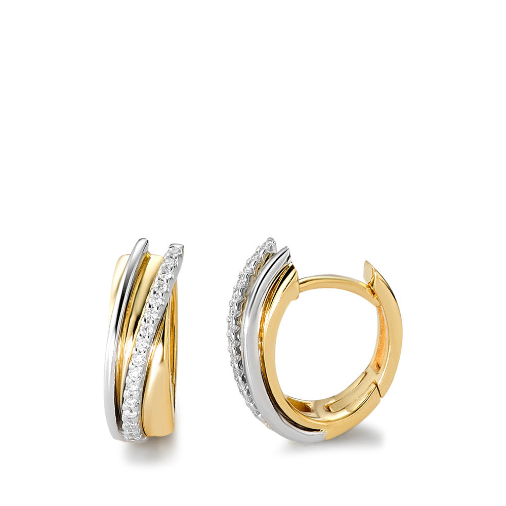 Scharnier oorringen creolen 750/18K geel goud, 750/18K witgoud Diamant wit, 0.14 ct, 32 Steen, [Brillant], w-si
