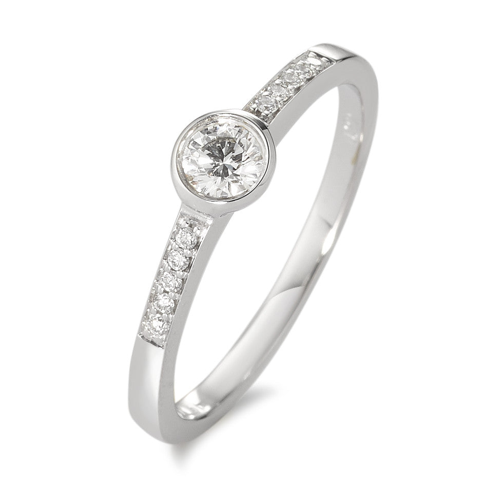 Solitaire ring 750/18K witgoud Diamant wit, 0.22 ct, 11 Steen, [Brillant], w-si Ø4.5 mm