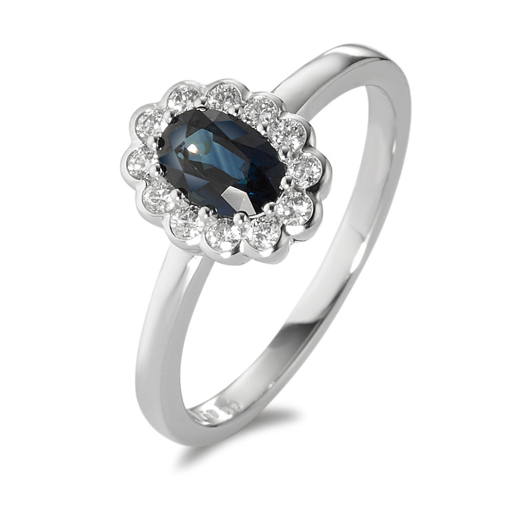 Ring 750/18K witgoud Diamant wit, 0.18 ct, 12 Steen, [Brillant], w-si, Saffier