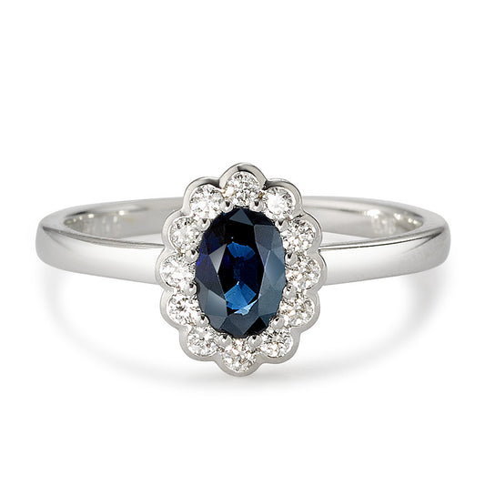 Ring 750/18K witgoud Diamant wit, 0.18 ct, 12 Steen, [Brillant], w-si, Saffier